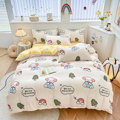 4-Piece Printed Bedding Set – Soft Sanded Cotton, Multiple Sizes