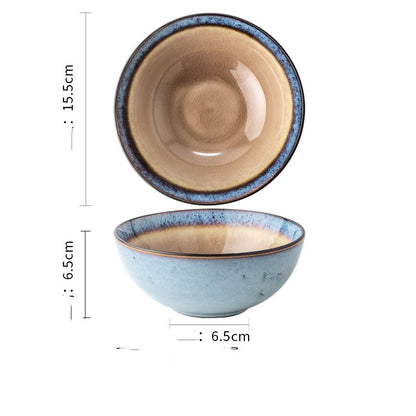 Retro Glazed Ceramic Bowl – Japanese Porcelain Noodle, Salad & Soup Bowl