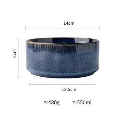 Echo Form – Artisan Glaze Porcelain Bowls 5.5inch stripe exposed blue by Simple Homes