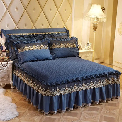 Elegant Skirted Non-Slip Bed Cover Set Menglian Xinyu sapphire blue / 120x200 / Pillowcase bedside cover bed by Simple Homes