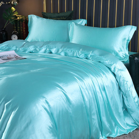 Luxury 4-Piece Double-Sided Silk Satin Bedding Set – Fitted Sheet & Quilt Cover