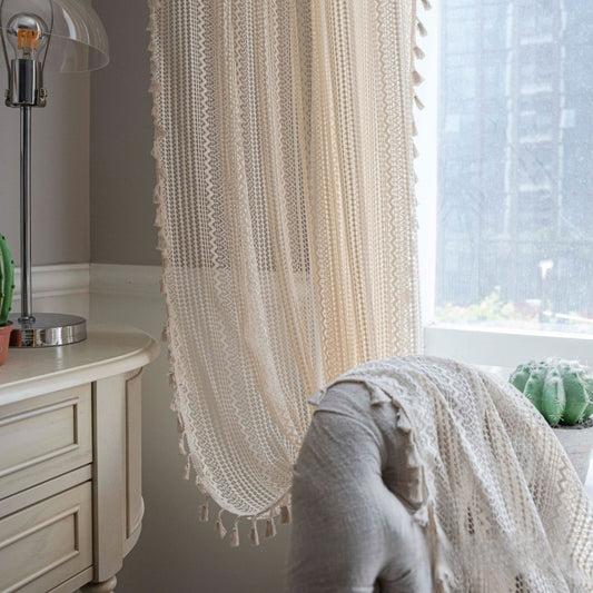 Beige Geometric Wave Hollow-Out Blackout Curtains