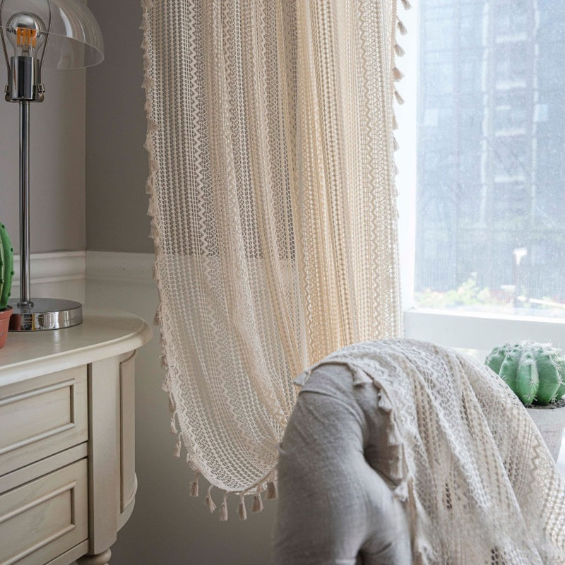 Beige Geometric Wave Hollow-Out Blackout Curtains