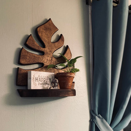 Leaf-Shaped Wooden Floating Wall Shelf – Boho Home Display