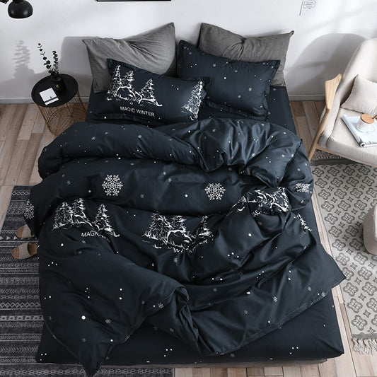 4-Piece Printed Bedding Set – Soft Sanded Cotton, Multiple Sizes