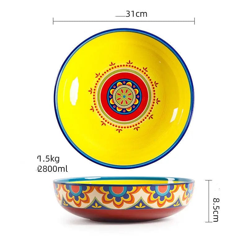 Fiesta Bloom Hand-Painted Ceramic Bowl & Tableware Collection 12inch salad pot by Simple Homes