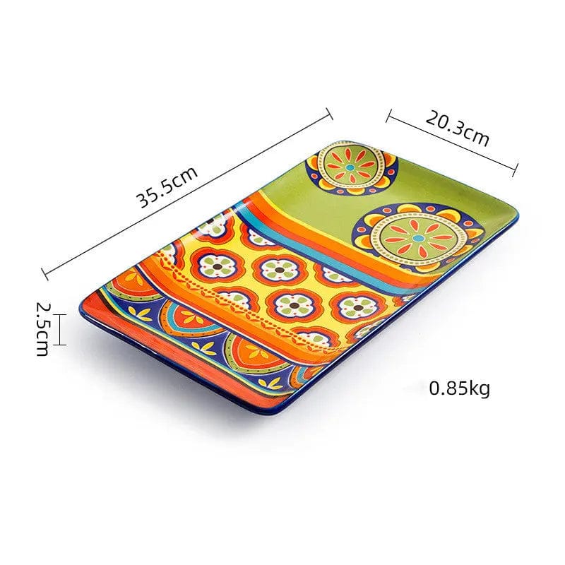 Fiesta Bloom Hand-Painted Ceramic Bowl & Tableware Collection Large 14inch rectangular pla by Simple Homes