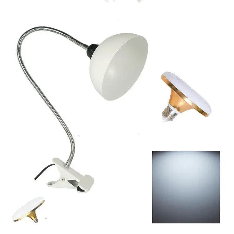 FlexiLite™ Clip-On Desk Lamp – Adjustable Arm with Semicircle Cover Halfcircle lamp holder x20W w / Push button switch by Simple Homes