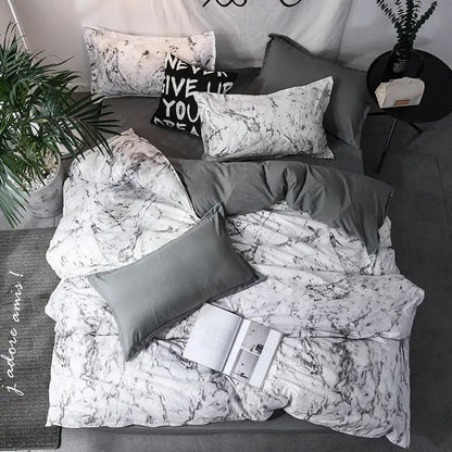 Geometric Pattern Quilt Cover Set with Pillowcases – Antibacterial Ramie Bedding C / DuvetCover135x200cm by Simple Homes