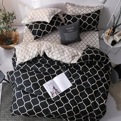 Geometric Pattern Quilt Cover Set with Pillowcases – Antibacterial Ramie Bedding E / DuvetCover135x200cm by Simple Homes