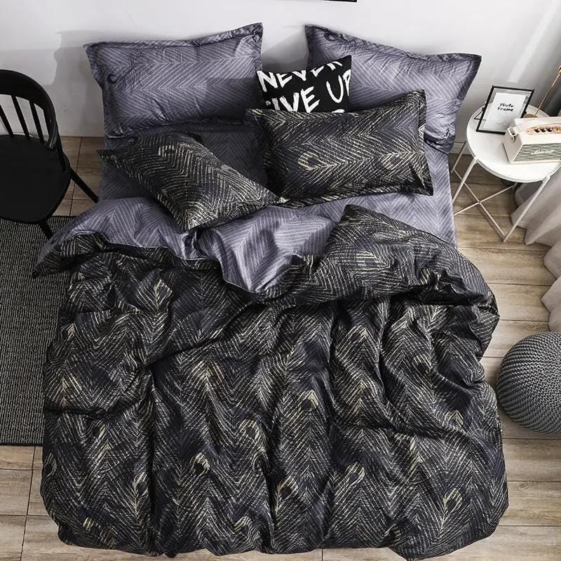 Geometric Pattern Quilt Cover Set with Pillowcases – Antibacterial Ramie Bedding G / DuvetCover135x200cm by Simple Homes