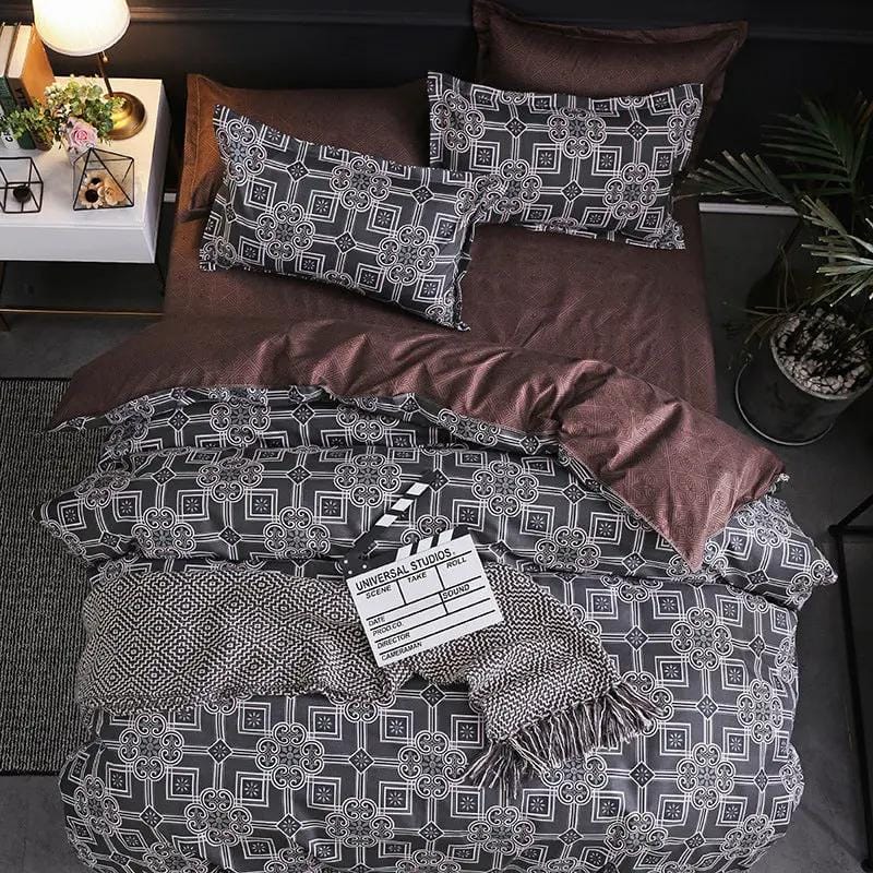 Geometric Pattern Quilt Cover Set with Pillowcases – Antibacterial Ramie Bedding H / DuvetCover135x200cm by Simple Homes
