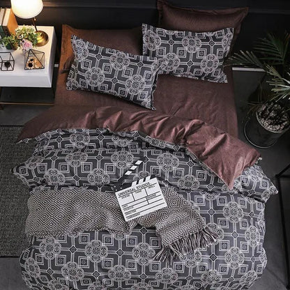 Geometric Pattern Quilt Cover Set with Pillowcases – Antibacterial Ramie Bedding H / DuvetCover135x200cm by Simple Homes