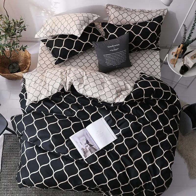 Geometric Pattern Quilt Cover Set with Pillowcases – Antibacterial Ramie Bedding by Simple Homes