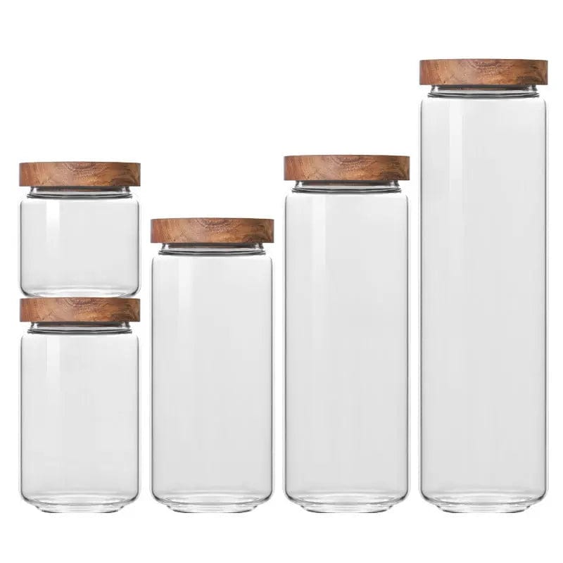 Glass Storage Jars with Wooden Lids – Airtight Borosilicate Kitchen Containers by Simple Homes