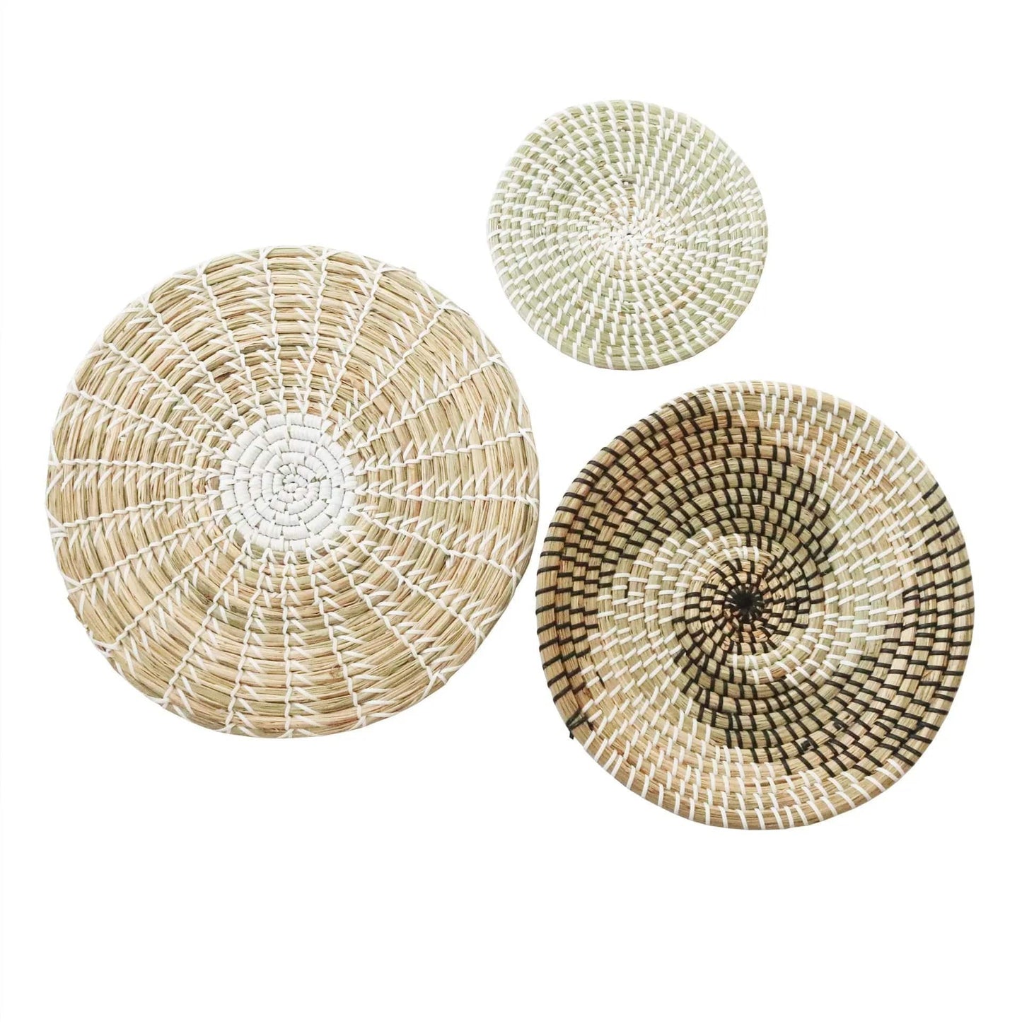 Handwoven Seagrass Wall Plate Set – Boho Nordic Style (3-Piece) Yellow by Simple Homes