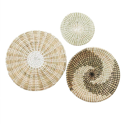Handwoven Seagrass Wall Plate Set – Boho Nordic Style (3-Piece) Yellow by Simple Homes