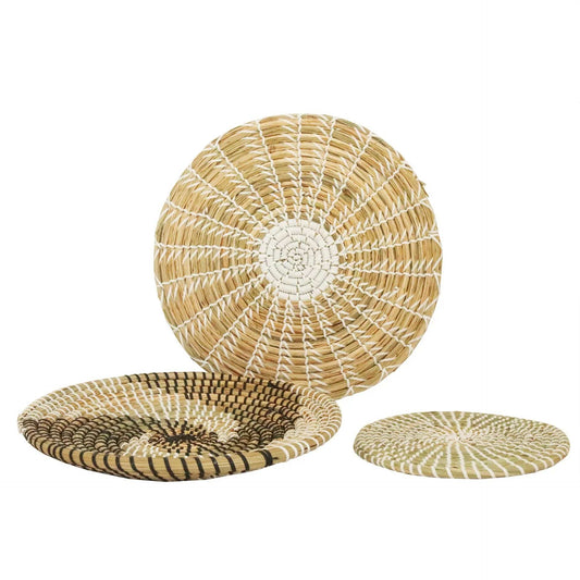 Handwoven Seagrass Wall Plate Set – Boho Nordic Style (3-Piece) Yellow by Simple Homes