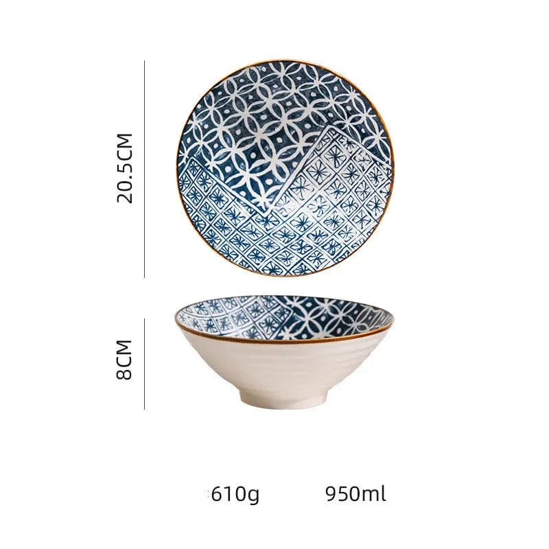 Kyoto Blue Glazed Ramen & Salad Bowl Bronze coin hat bowl / 8inch by Simple Homes