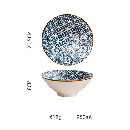 Kyoto Blue Glazed Ramen & Salad Bowl Bronze coin hat bowl / 8inch by Simple Homes