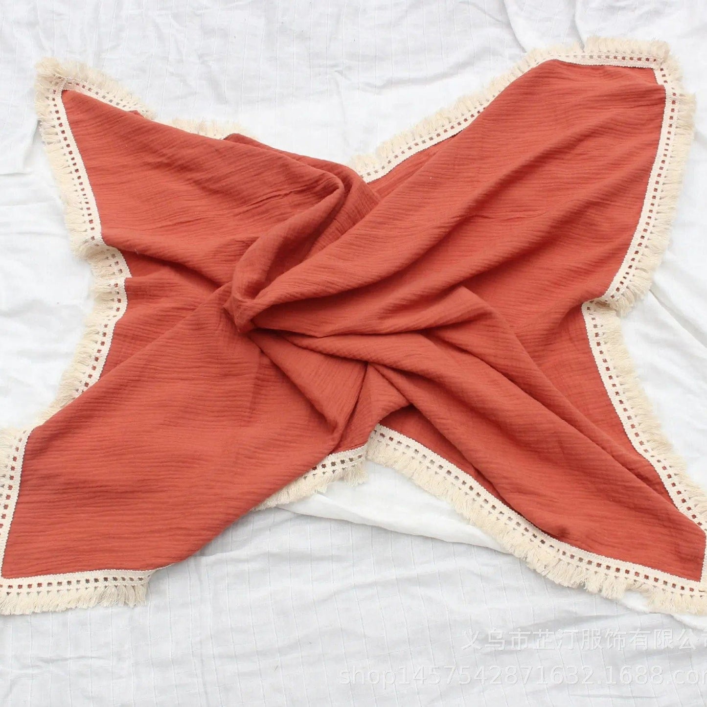 Lullaby Cotton – Double Gauze Baby Blanket with Pompoms Brick red / 80x65cm by Simple Homes