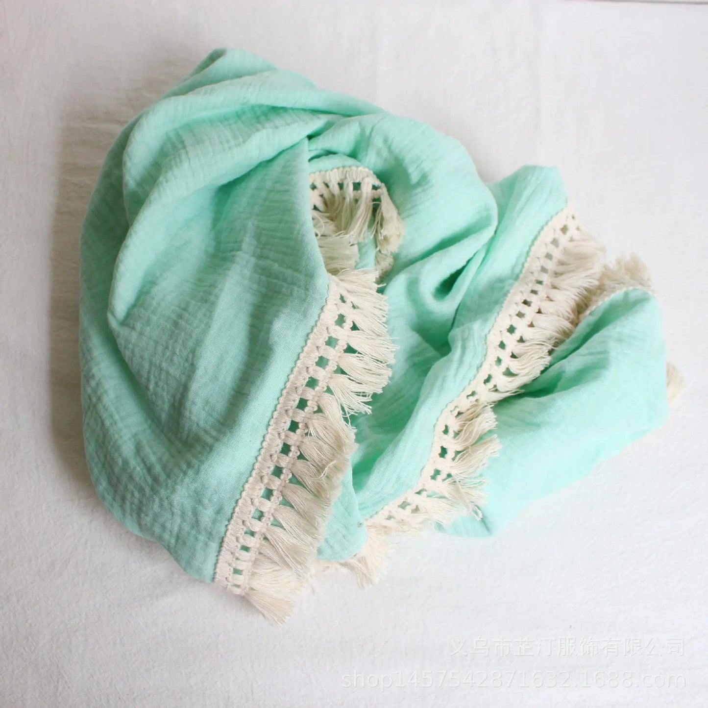 Lullaby Cotton – Double Gauze Baby Blanket with Pompoms Mint green / 80x65cm by Simple Homes