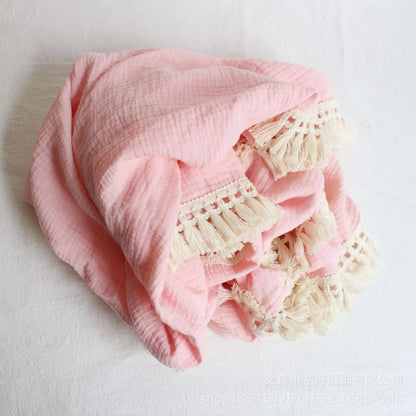 Lullaby Cotton – Double Gauze Baby Blanket with Pompoms Pink / 80x65cm by Simple Homes