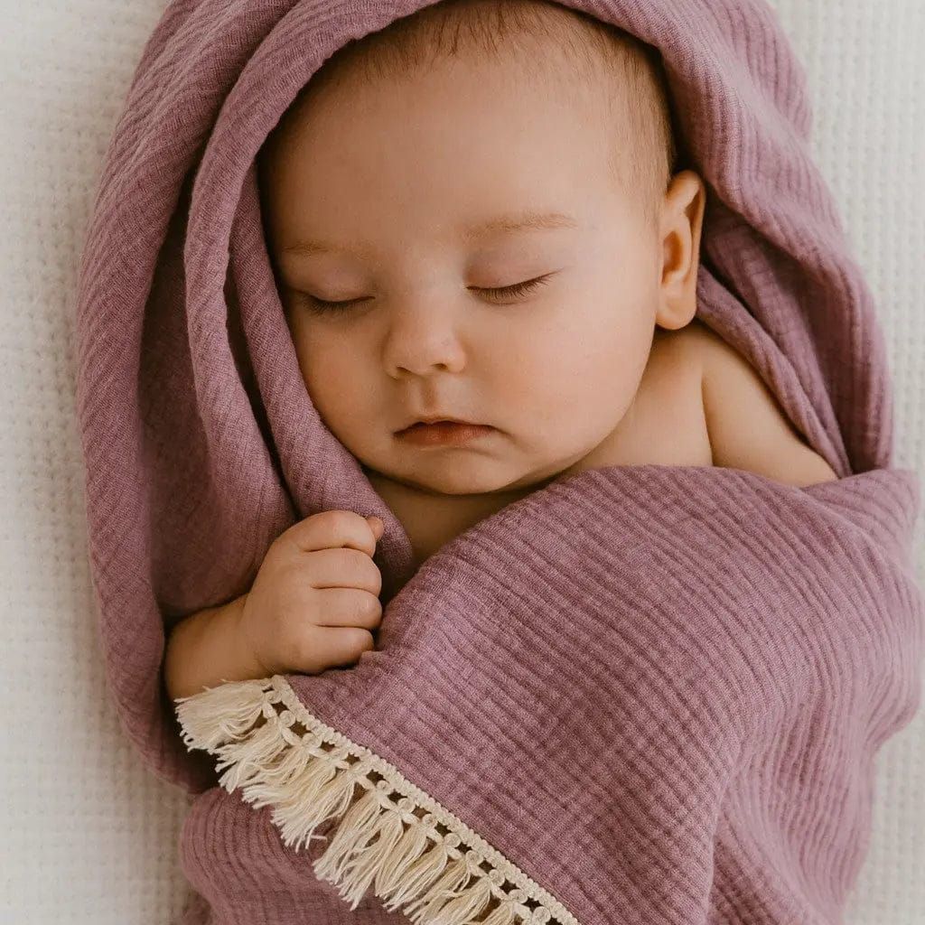 Lullaby Cotton – Double Gauze Baby Blanket with Pompoms by Simple Homes