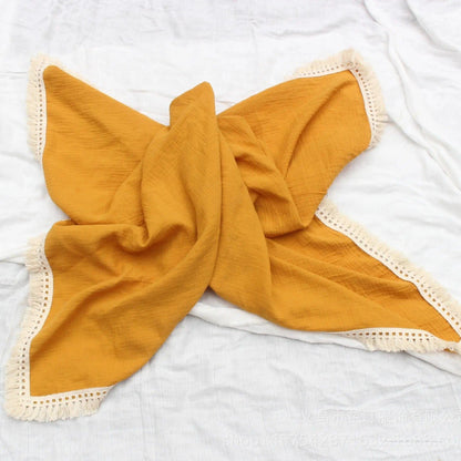 Lullaby Cotton – Double Gauze Baby Blanket with Pompoms Turmeric / 80x65cm by Simple Homes