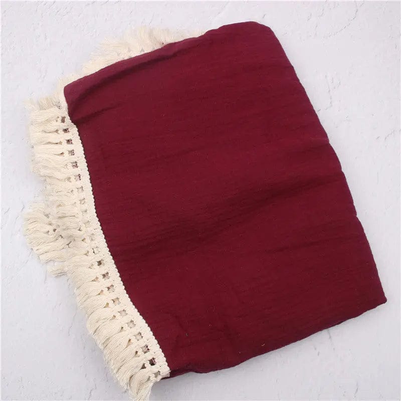 Lullaby Cotton – Double Gauze Baby Blanket with Pompoms Wine red / 100x120cm by Simple Homes