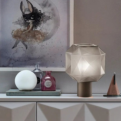 LumaHex™ Modern Grey Glass Table Lamp – Sculpted Glow for Contemporary Interiors by Simple Homes