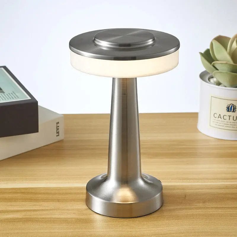 LumiAura™ Rechargeable LED Table Lamp – Touch-Control with 3-Color Dimming Silver by Simple Homes