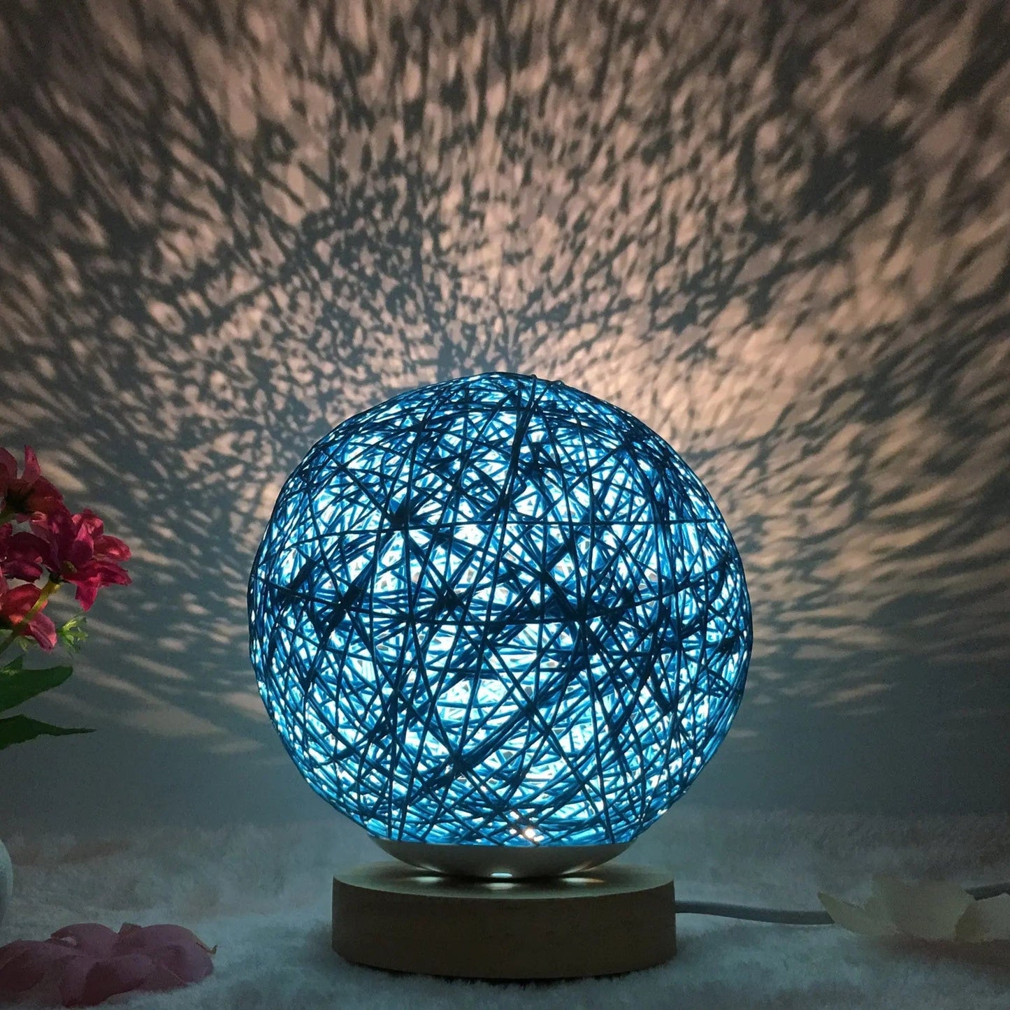 LunaGlow Rattan Sphere Lamp Blue round / Button / 15cm by Simple Homes