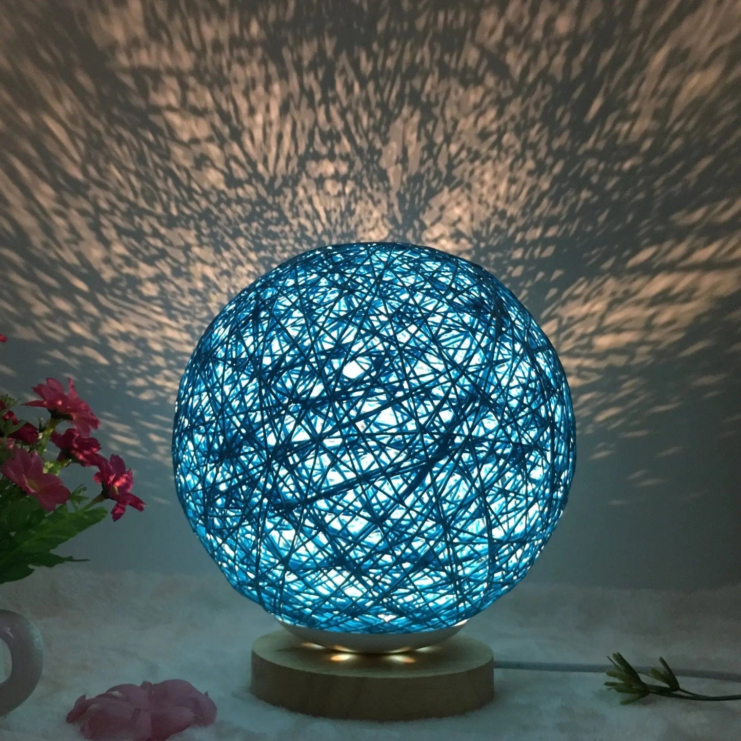 LunaGlow Rattan Sphere Lamp Blue round / Button / 20cm by Simple Homes