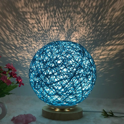 LunaGlow Rattan Sphere Lamp Blue round / Button / 20cm by Simple Homes