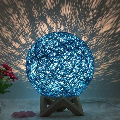 LunaGlow Rattan Sphere Lamp Blue shelf / Button / 20cm by Simple Homes