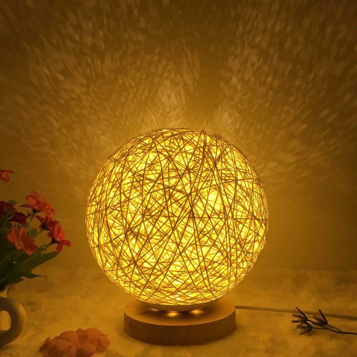 LunaGlow Rattan Sphere Lamp Gold round / Dimming / 20cm by Simple Homes