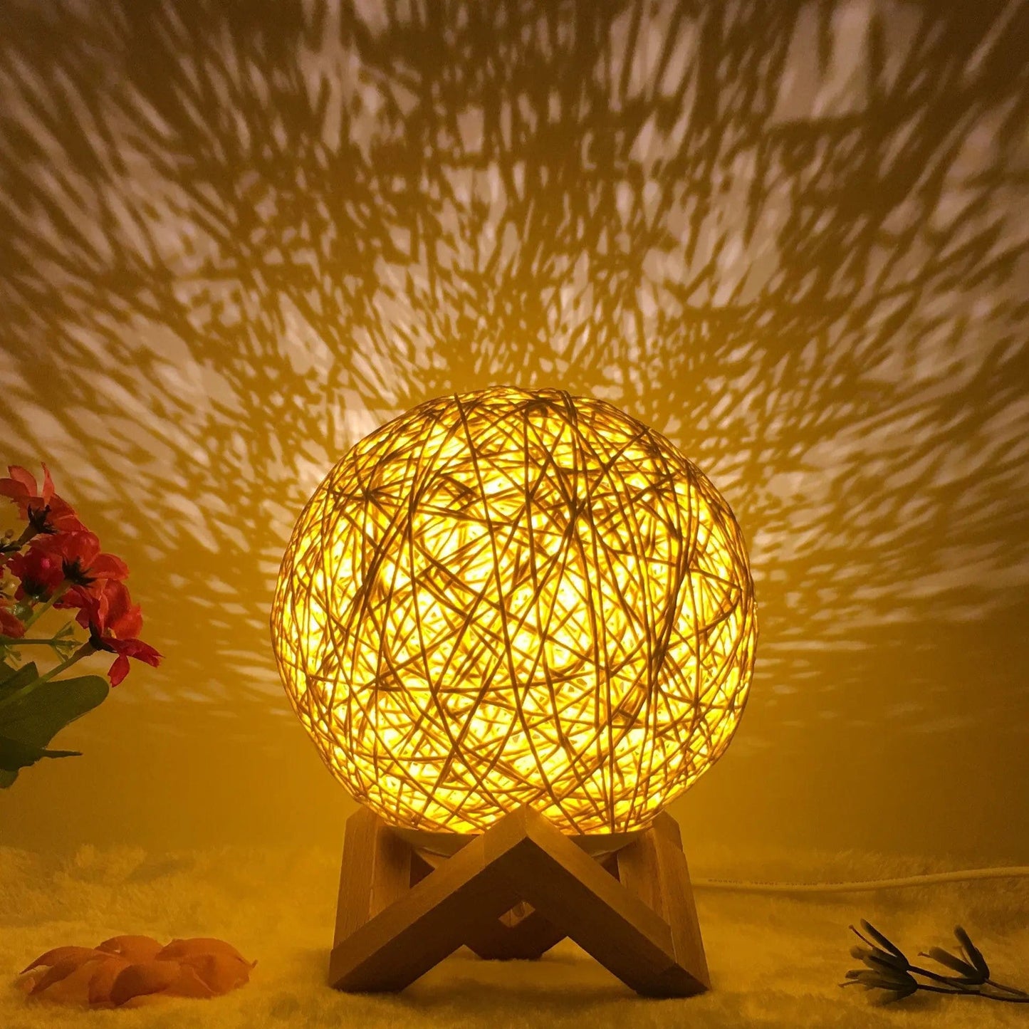 LunaGlow Rattan Sphere Lamp Gold shelf / Remote control / 15cm by Simple Homes