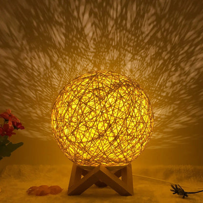 LunaGlow Rattan Sphere Lamp Gold shelf / Remote control / 20cm by Simple Homes