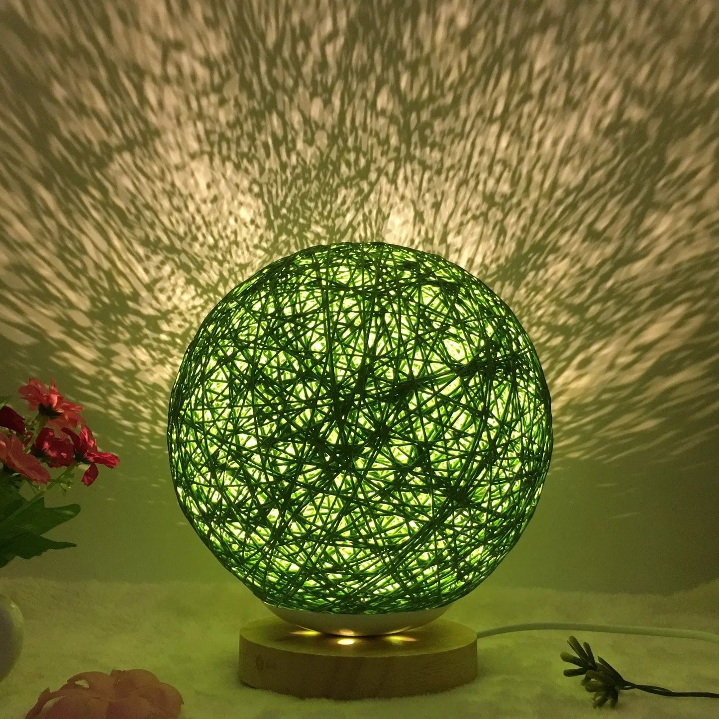 LunaGlow Rattan Sphere Lamp Green round / Button / 20cm by Simple Homes