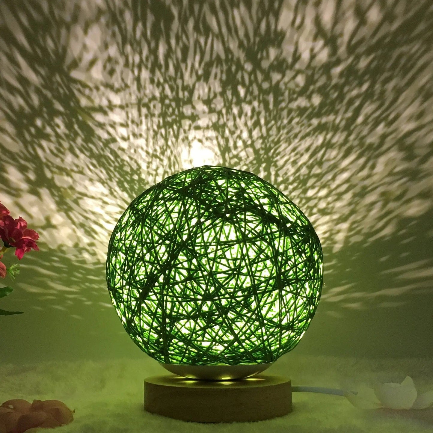 LunaGlow Rattan Sphere Lamp Green round / Dimming / 15cm by Simple Homes