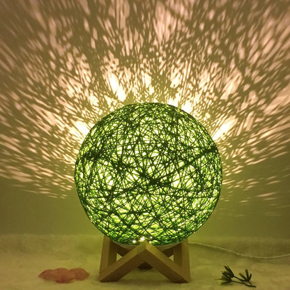 LunaGlow Rattan Sphere Lamp Green shelf / Button / 20cm by Simple Homes
