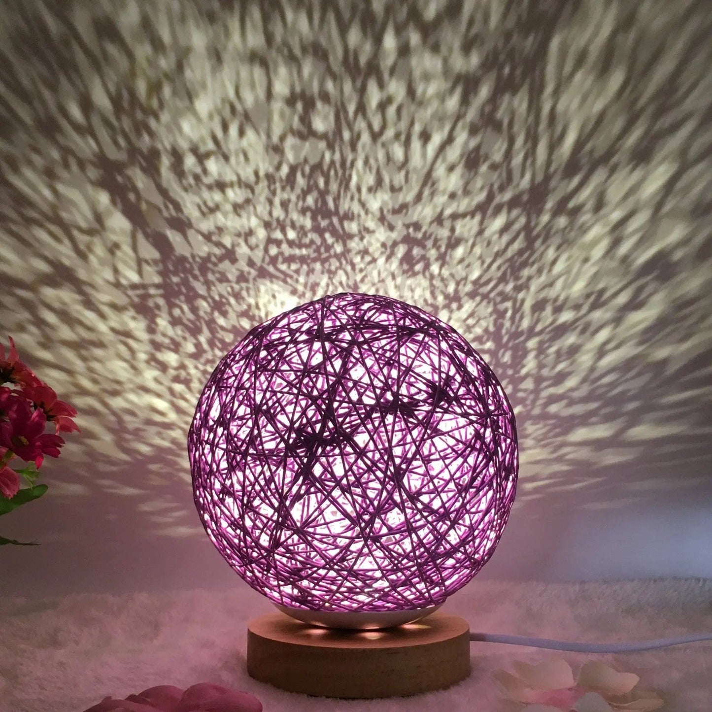 LunaGlow Rattan Sphere Lamp Purple round / Button / 15cm by Simple Homes