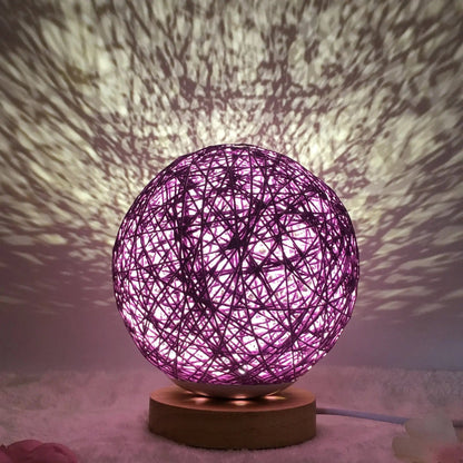 LunaGlow Rattan Sphere Lamp Purple round / Button / 20cm by Simple Homes