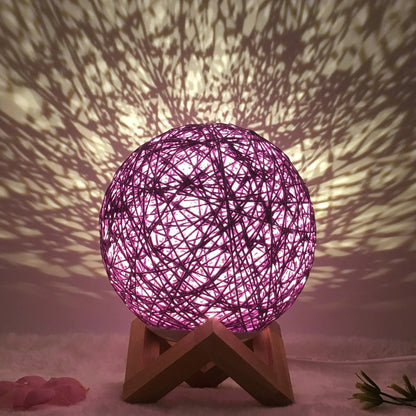 LunaGlow Rattan Sphere Lamp Purple shelf / Button / 20cm by Simple Homes