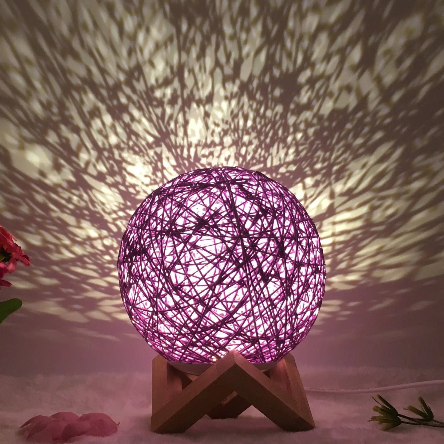 LunaGlow Rattan Sphere Lamp Purple shelf / Dimming / 15cm by Simple Homes