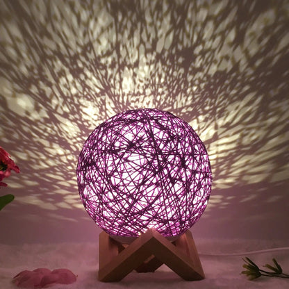 LunaGlow Rattan Sphere Lamp Purple shelf / Dimming / 15cm by Simple Homes