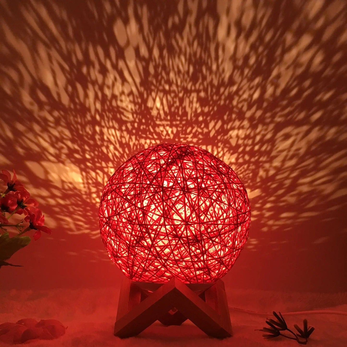LunaGlow Rattan Sphere Lamp Red shelf / Dimming / 15cm by Simple Homes