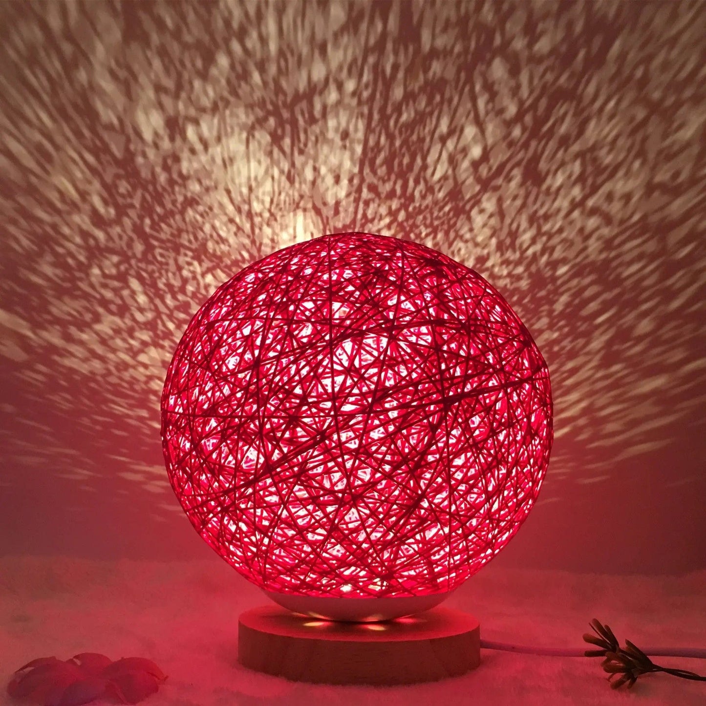 LunaGlow Rattan Sphere Lamp RoseRed shelf / Remote control / 15cm by Simple Homes