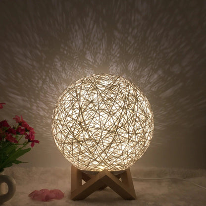 LunaGlow Rattan Sphere Lamp White shelf / Button / 15cm by Simple Homes